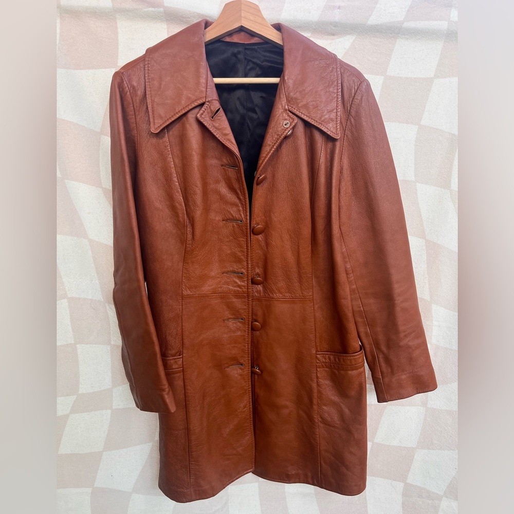Scully Brown Leather Jacket Trench Coat - Vintage